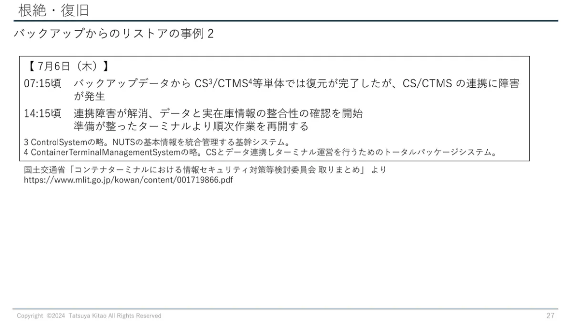 根絶・復旧 バックアップからのリストアの事例22 スライド
