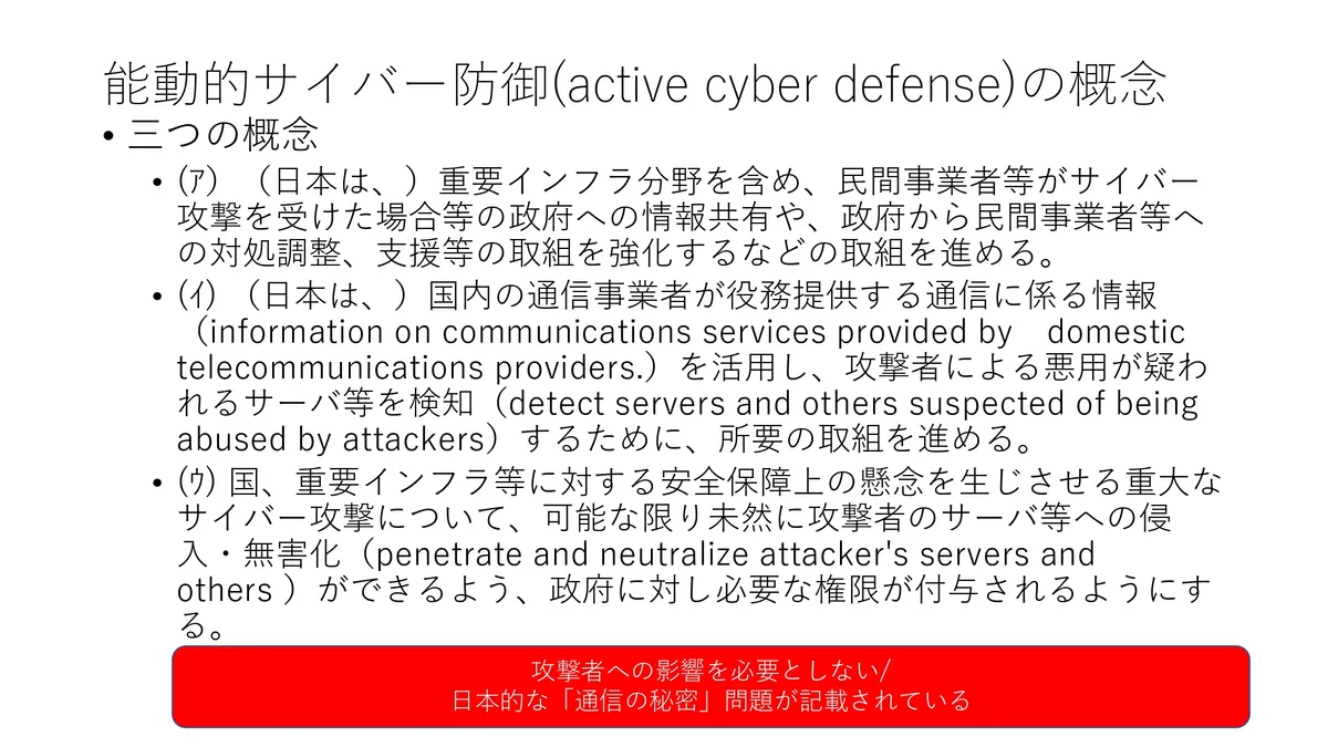能動的サイバー防御(active cyber defense)の概念 スライド