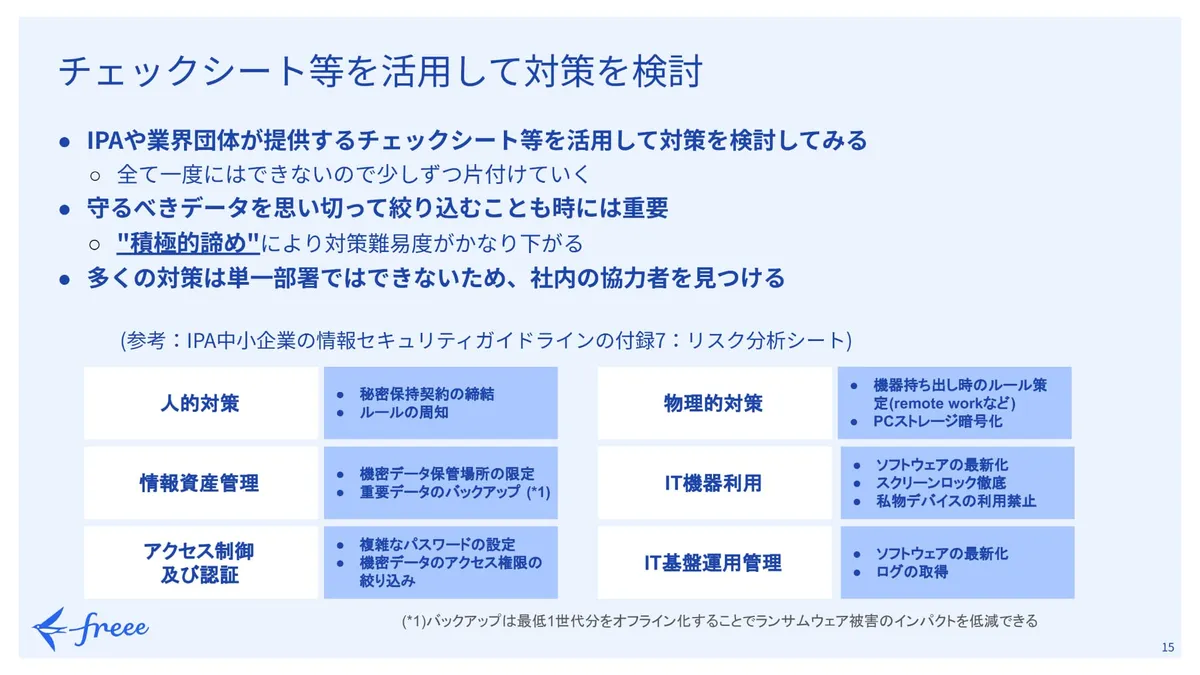 チェックシート等を活用して対策を検討 スライド