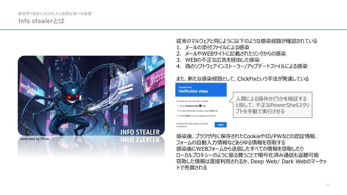 実世界で起きたACD介入と民間企業への影響 Info stealerとは スライド 